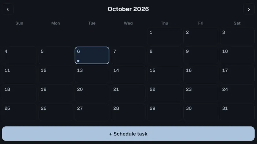 Calendar month view with a scheduled day marked